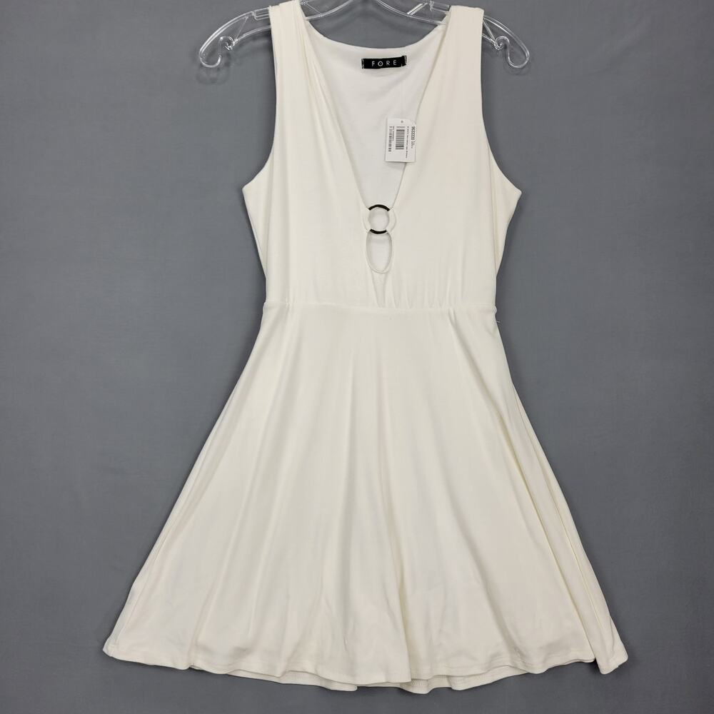Fore White Mini Dress Stretch Deep V-Neck A-Line Sleeveless NEW Women's Size M